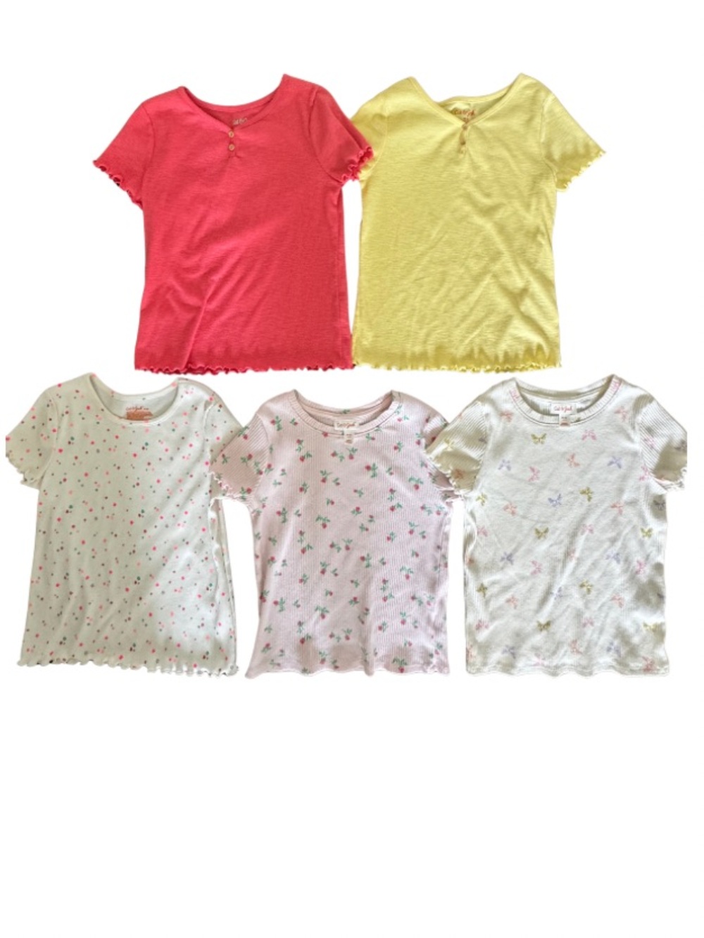 Cat & Jack Girls Size 8 Ribbed T-Shirts 5pc Bundle Floral Butterfly